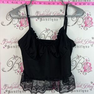 Tank top shirt lace Lacie cropped Black Ruffled Lace Trim Camisole Top - Women
